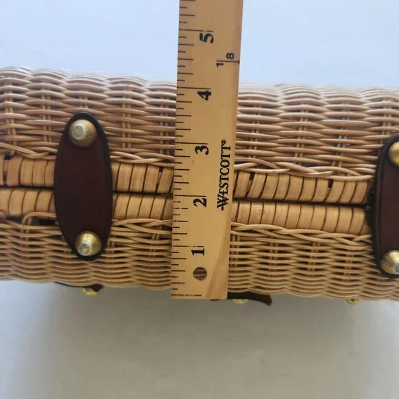 Vintage 1960's Woven Plastic Wicker Handbag Purse Leather Retro Cottagecore Cute - Picture 10 of 16